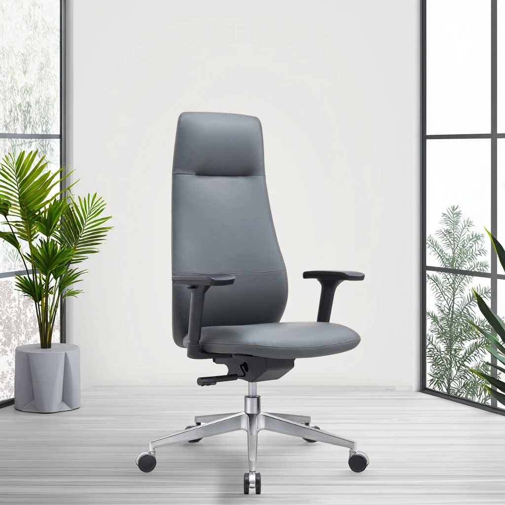 Modern Leather Executive Chair with Fixed Armrest Steel/Aluminium Base Heavy Duty Casters for Conference Rooms 2