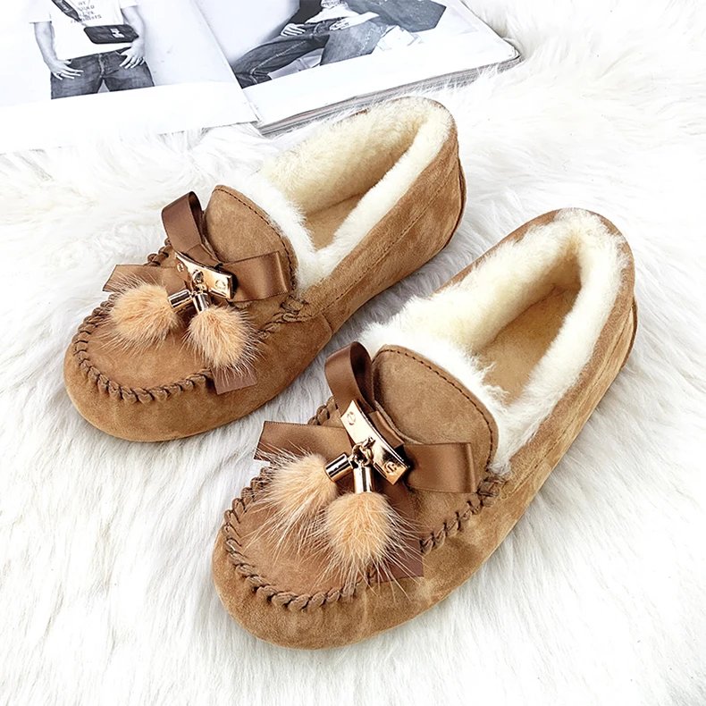 Womens Ladies Suede Leather Loafers Moccasins Slipper Flats Driving Shoes Casua