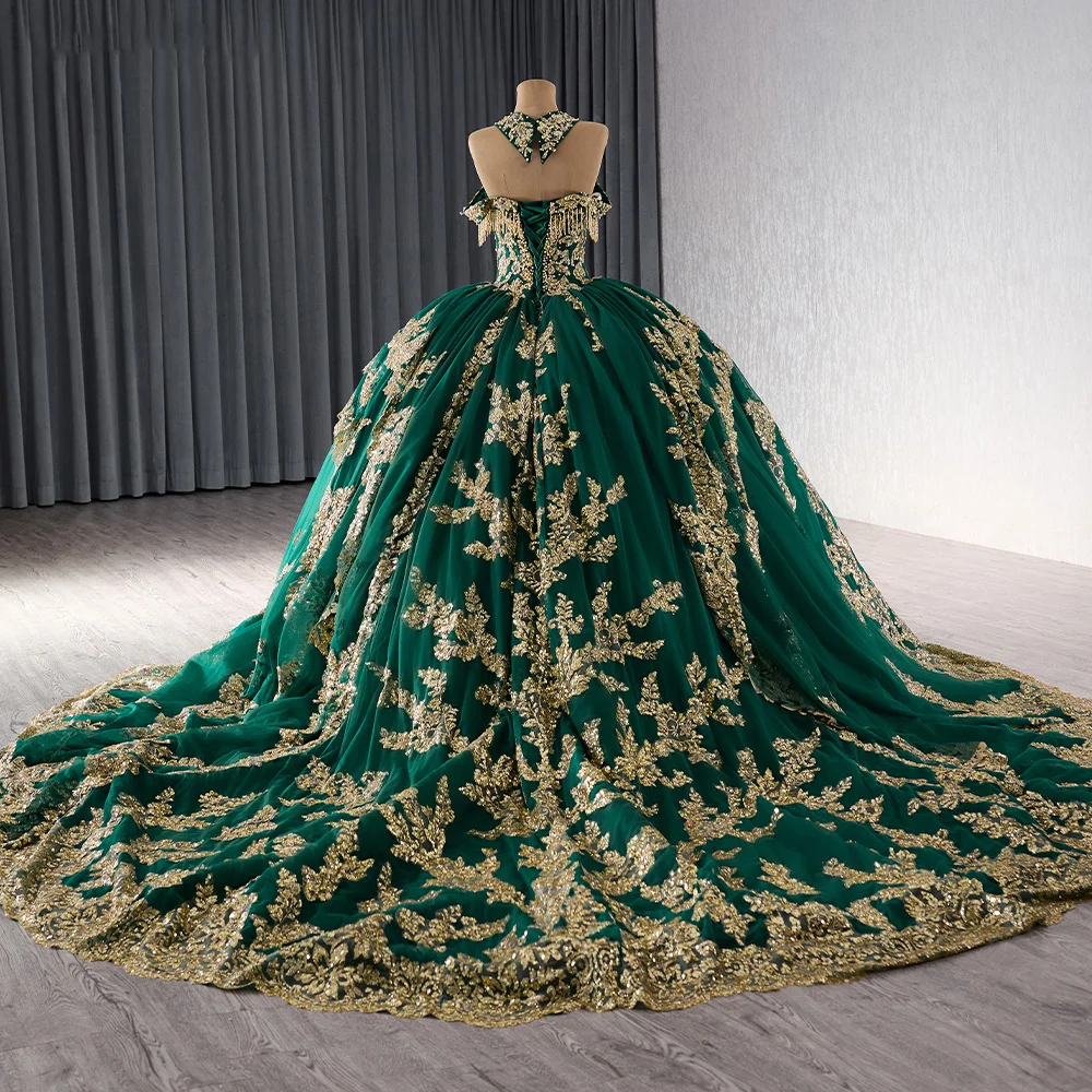 green and gold dress Green Velvet Mermaid Prom Dress Luxury Gold Rhinestone Beaded Evening Gowns