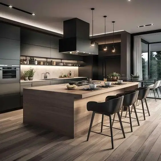 CBMMART Custom Matt Modern Island Designs White Cabinets Storage Wood Grain Kitchen Cabinet Kitchen Cupboard