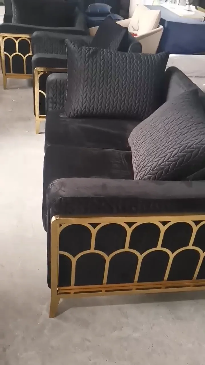 Conjunto De Sofás De Terciopelo De Acero Inoxidable Con Acabado Dorado
