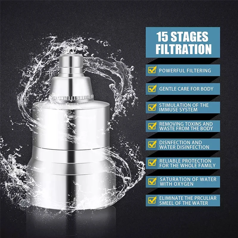 10 12 15 Stages Shower Filter Cartridge 3 Mode High Flow Fixed Spa