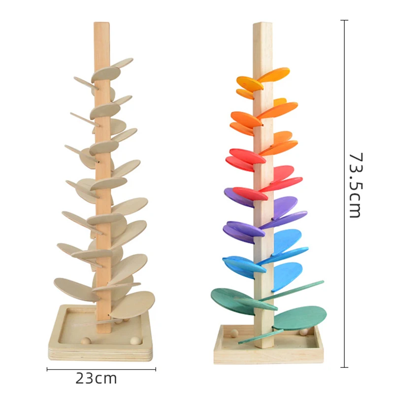 New Colorful Petals Pipe Assembly Stacking Marble Ball Run Track Blocks Waldorf Music Sound Tree Baby Educational Wooden Toy Box