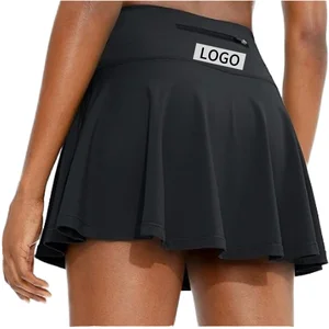 Women's High-Waisted Tennis Skirt Custom Logo Solid Color Pleated Sports Skirt Zipper Closure Breathable Casual Fitness Skirt