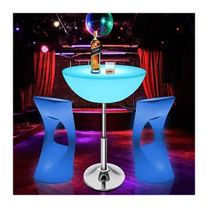 Colorful LED Modern Plastic High-legged Bar Tables for Home Bar Restaurants Social Gatherings