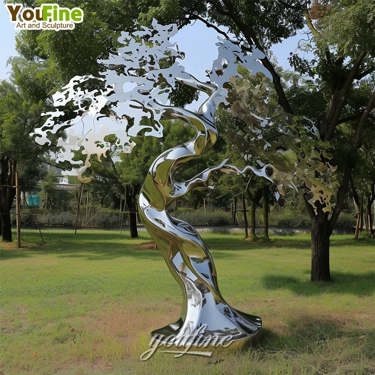 Large Size Outdoor Garden Metal Stainless Steel Tree Lady Figure Sculpture