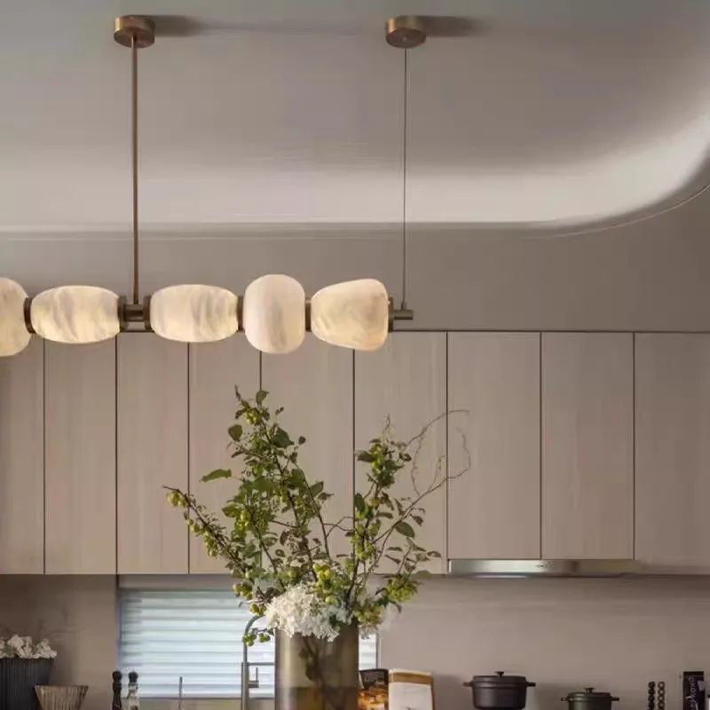 Copper and Spanish Alabaster Marble Chandelier Modern and Minimalist Long Strip Dining Room Bar High-end Front Desk Chandelier