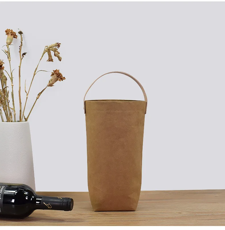 Custom Logo Washable Kraft Paper Eco-friendly Gift Bag Kraft Paper Bottle Wine Bag