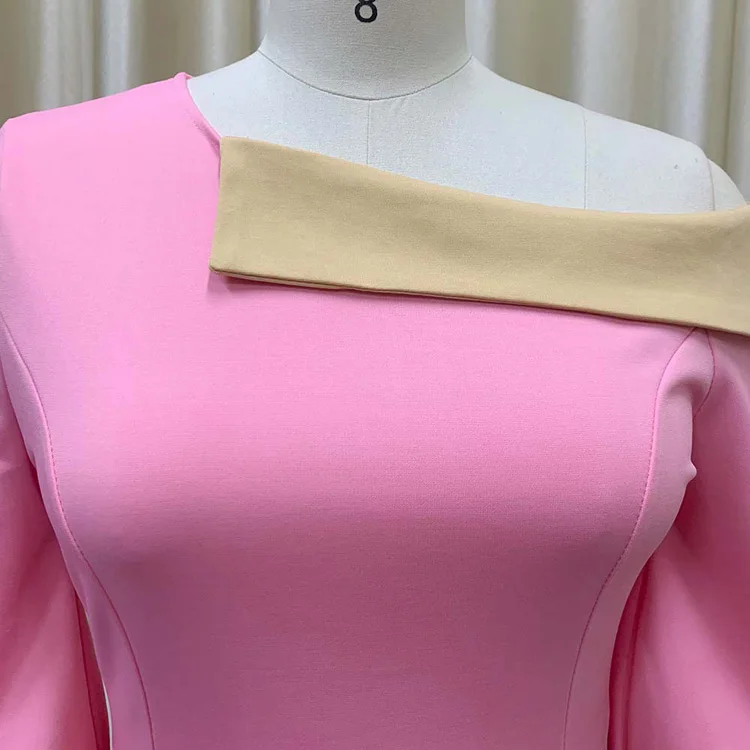 New Patchwork Color Bag Buttock Off-the-shoulder Bubble Sleeve ...