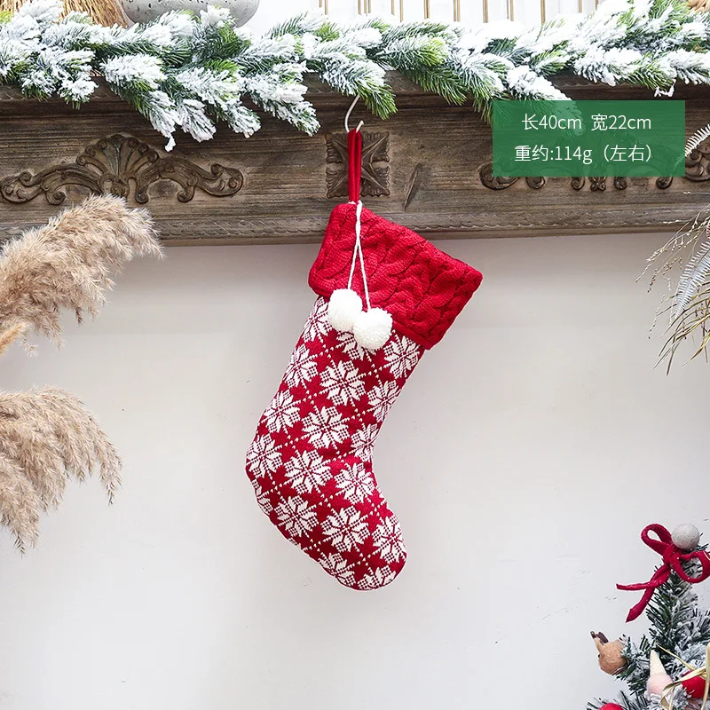 2021  New Christmas Warm And Fashionable Wool Socks Red And White Bag Children Gift Bag Decorations Knitted Christmas Socks