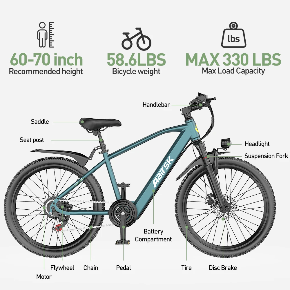 Aairsk Free Shipping GT300 24 Inches Fat Tire 10AH 400W Bicycle Battery  Electric Bike EBike Electric Bike From China