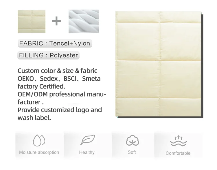 Wholesale Jacquard Bed Mat Cooling Lyocell Nylon Fabric Full Size Home Quilted Mattress Topper OEKO-TEX Certified All-Season details
