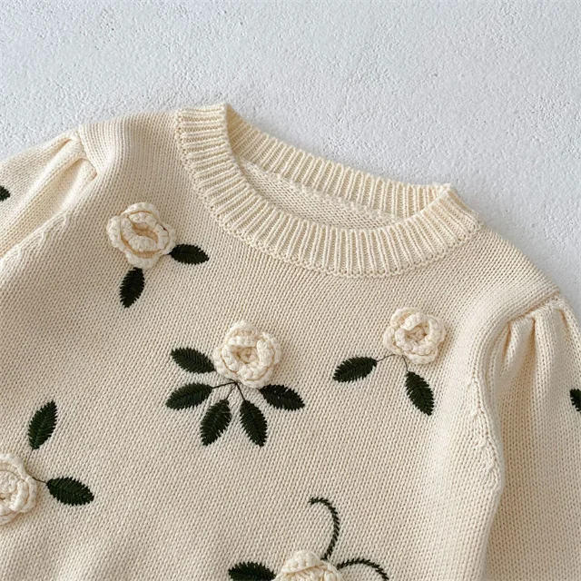 1 Pcs Custom Label Spring Autumn Newborn Infant Clothes Knit Floral ...