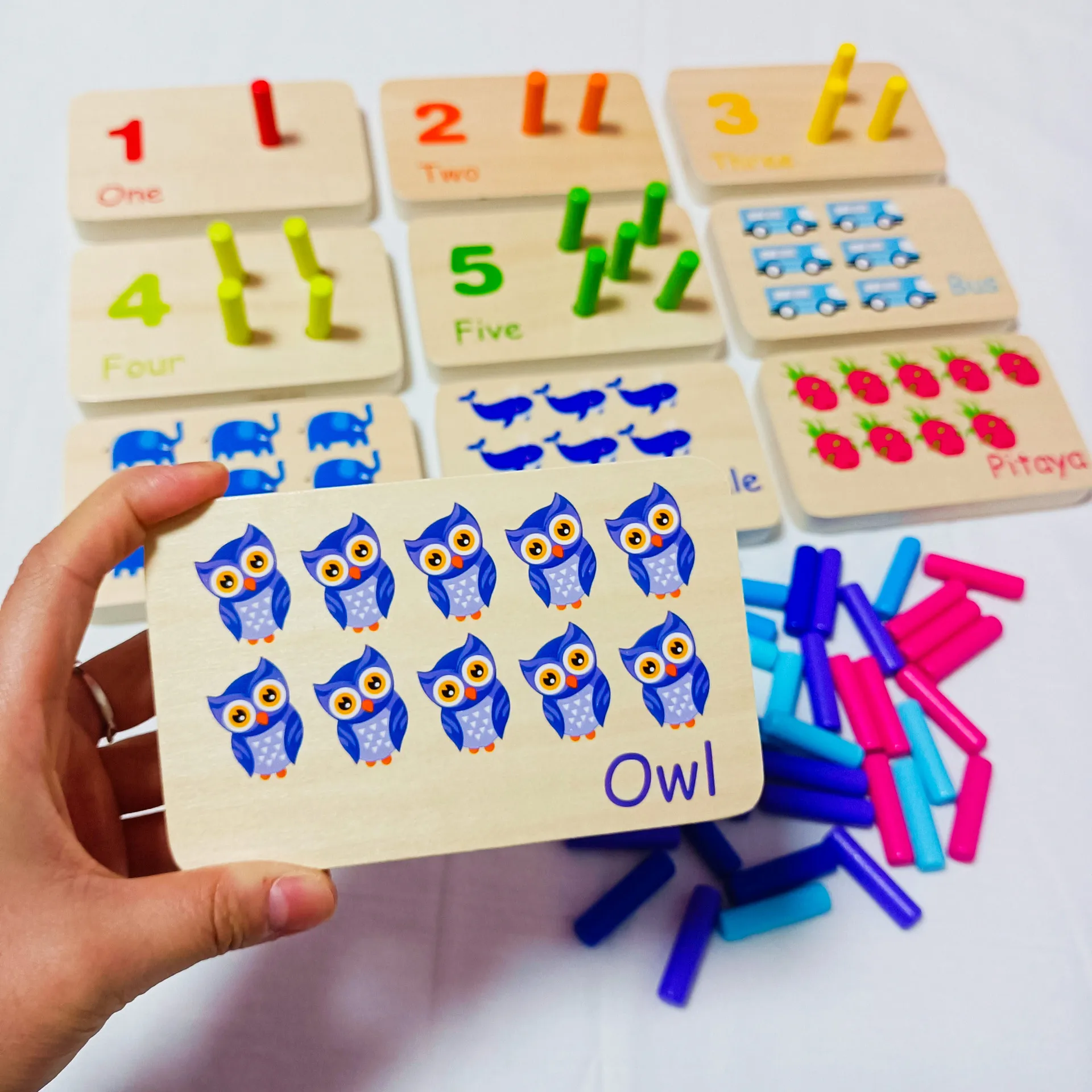 CPC CE Montessori Wooden Math Manipulative Materials Number Counting Peg Board Learning Toy for Toddlers