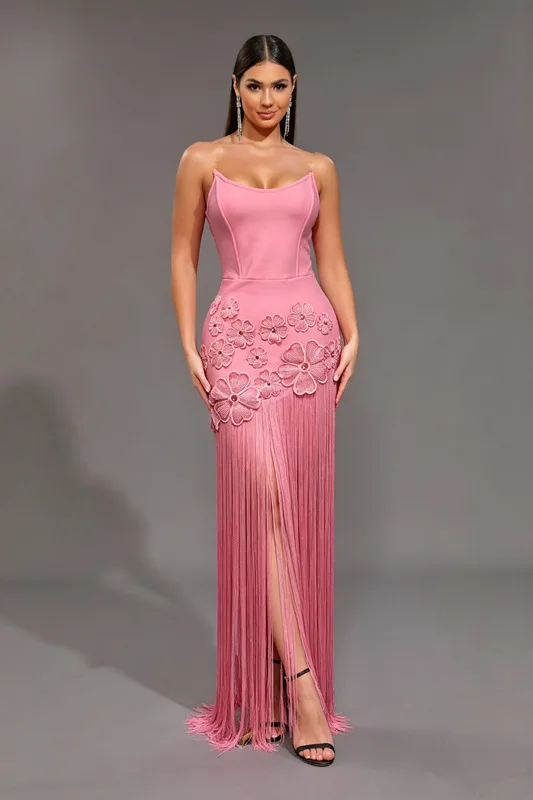 cherry blossom formal dress S1886Y Hot Selling Exquisite Tassel Pink Strapless Dress, Elegant Party Evening SID-IDO14466