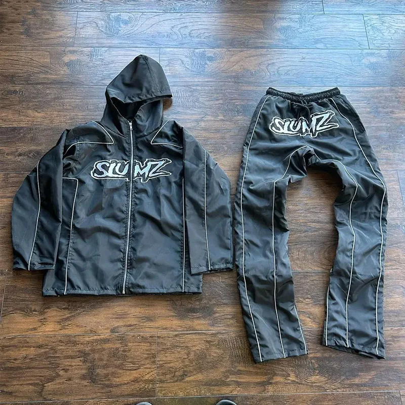 Streetwear Custom Windbreaker Tracksuit Two Piece Set Zip up Jacket 3m  Reflective Sweatsuit Nylon Zipper Sweat Track Suit Men