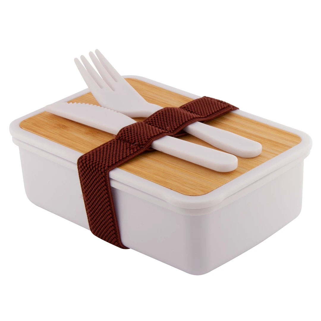 Recycled PP Plastic Lunch Box Bamboo Cover Lunch Box Tableware Set (knife  and Fork) and Elastic Bamboo Fiber Bento Box 500ML