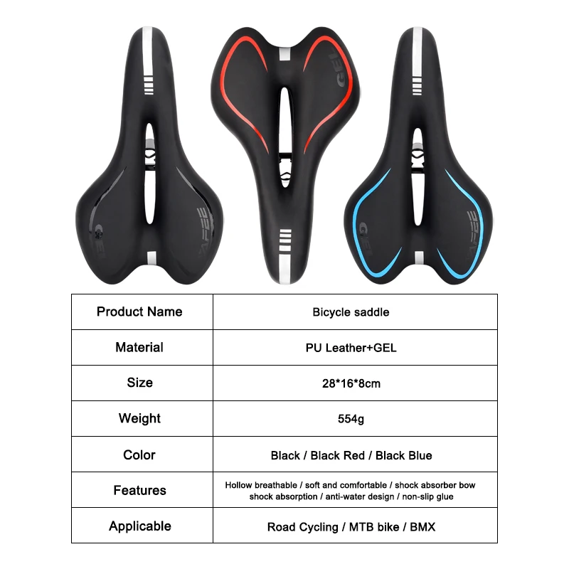 Bike Leather Saddle Professional Road Mountain MTB Gel Bicycle Seat Saddle