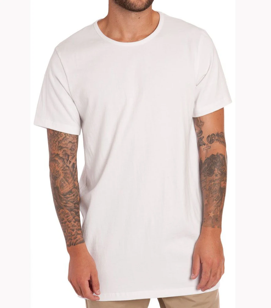 White Casual Long Size Mens T-shirts Hip Hop Tops Extra Long Tee Shirts ...