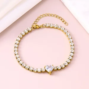 Women's Wide Stainless Steel Bracelet in Bulk 18k Gold Plated Heart  Tennis Zircon Chain Link Bracelets