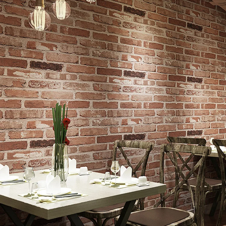Retro Distressed 3d Brick Pattern PVC Wallpaper for Clothing Store Restaurant Barber Shop