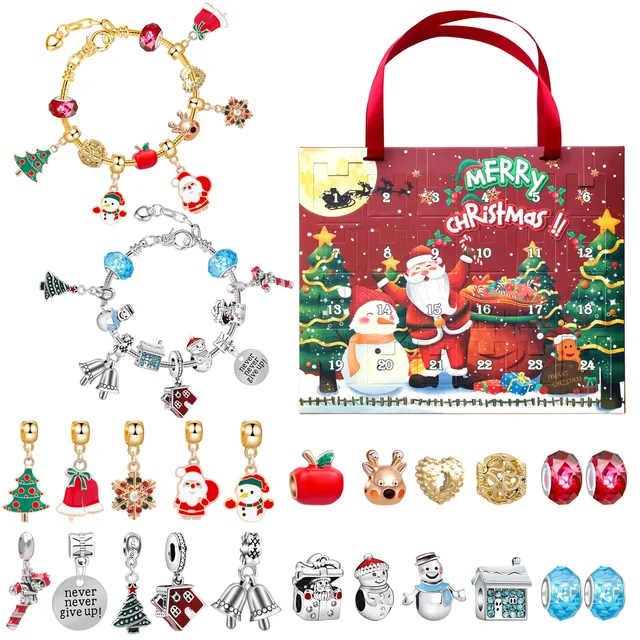 Hot Sale Christmas Bell Children's DIY Beaded Bracelet Box Set Santa Claus Pendant Bracelet Jewelry Christmas Gift Box for Girls