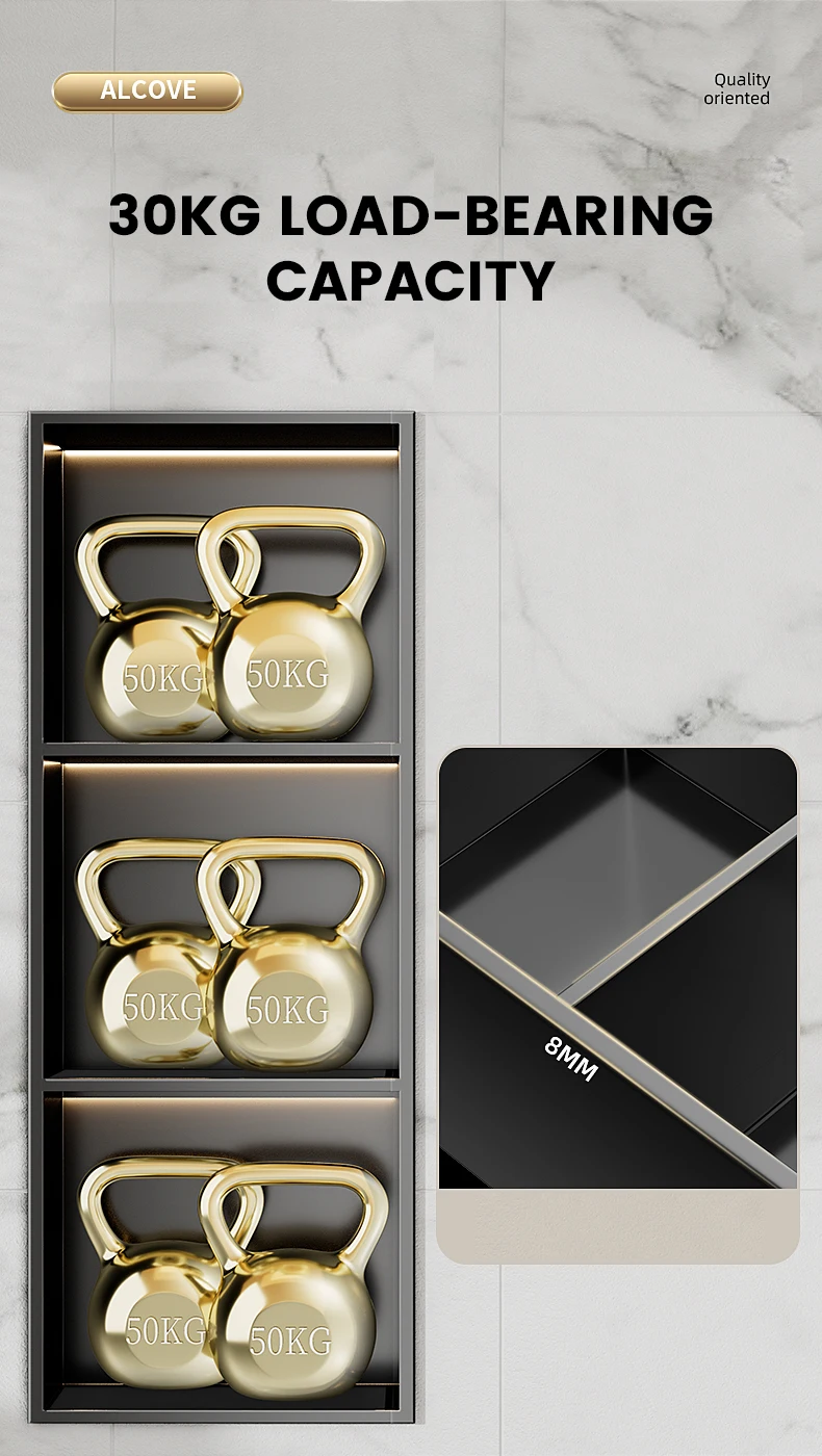 Stainless Steel Niche Cabinet Living Room Bathroom Embedded Design Wall Metal Shelf