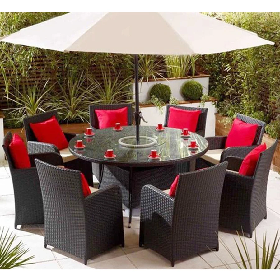 Уникальный креативный дизайн, квадратный круглый стол и стулья из ротанга, садовая мебель