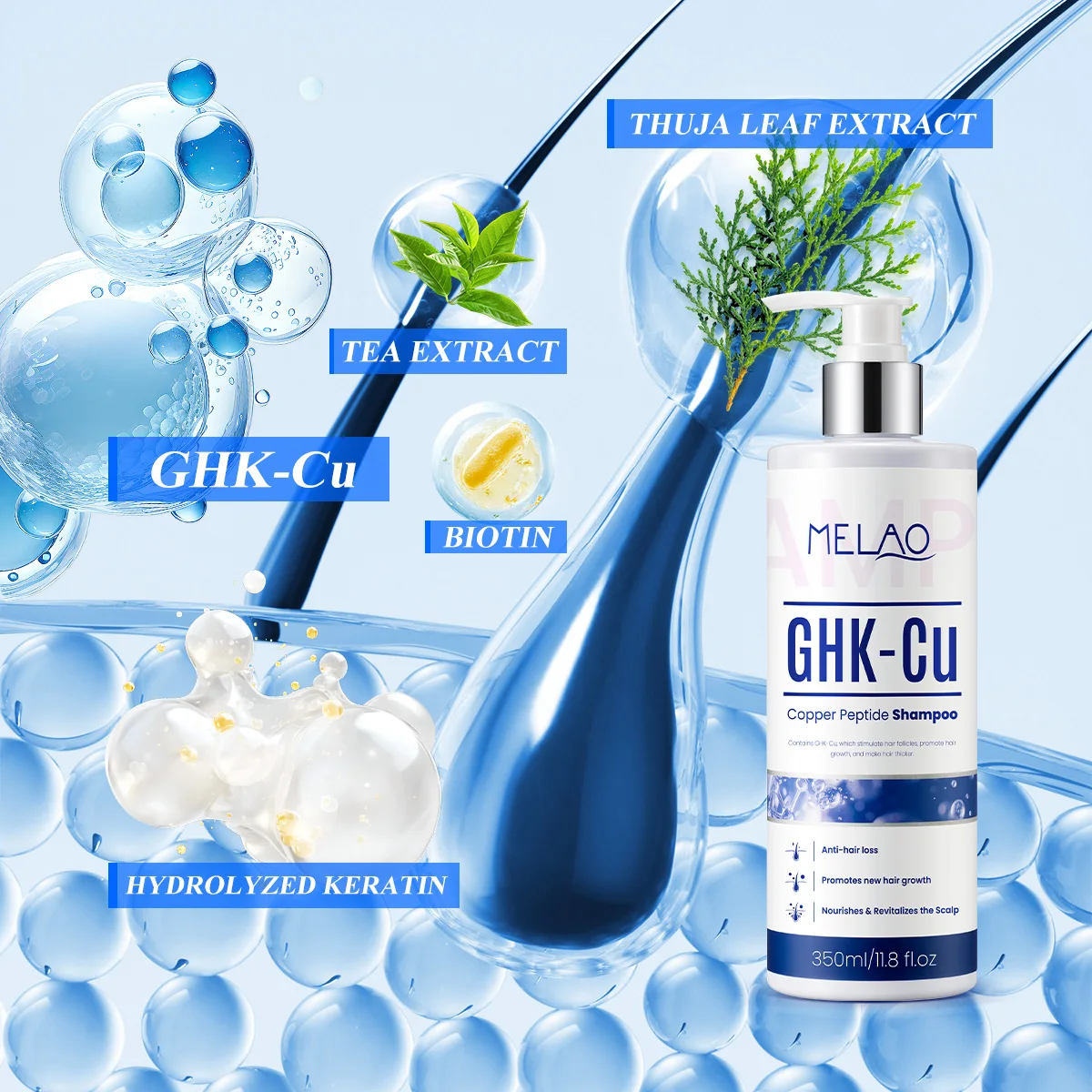 ghk cu peptide shampoo MELAO GHK-Cu Blue Copper Peptide Shampoo Hair Care Anti-Hair Loss & Promotes New Hair Growth Scalp Care ghk cu biotin Shampoo