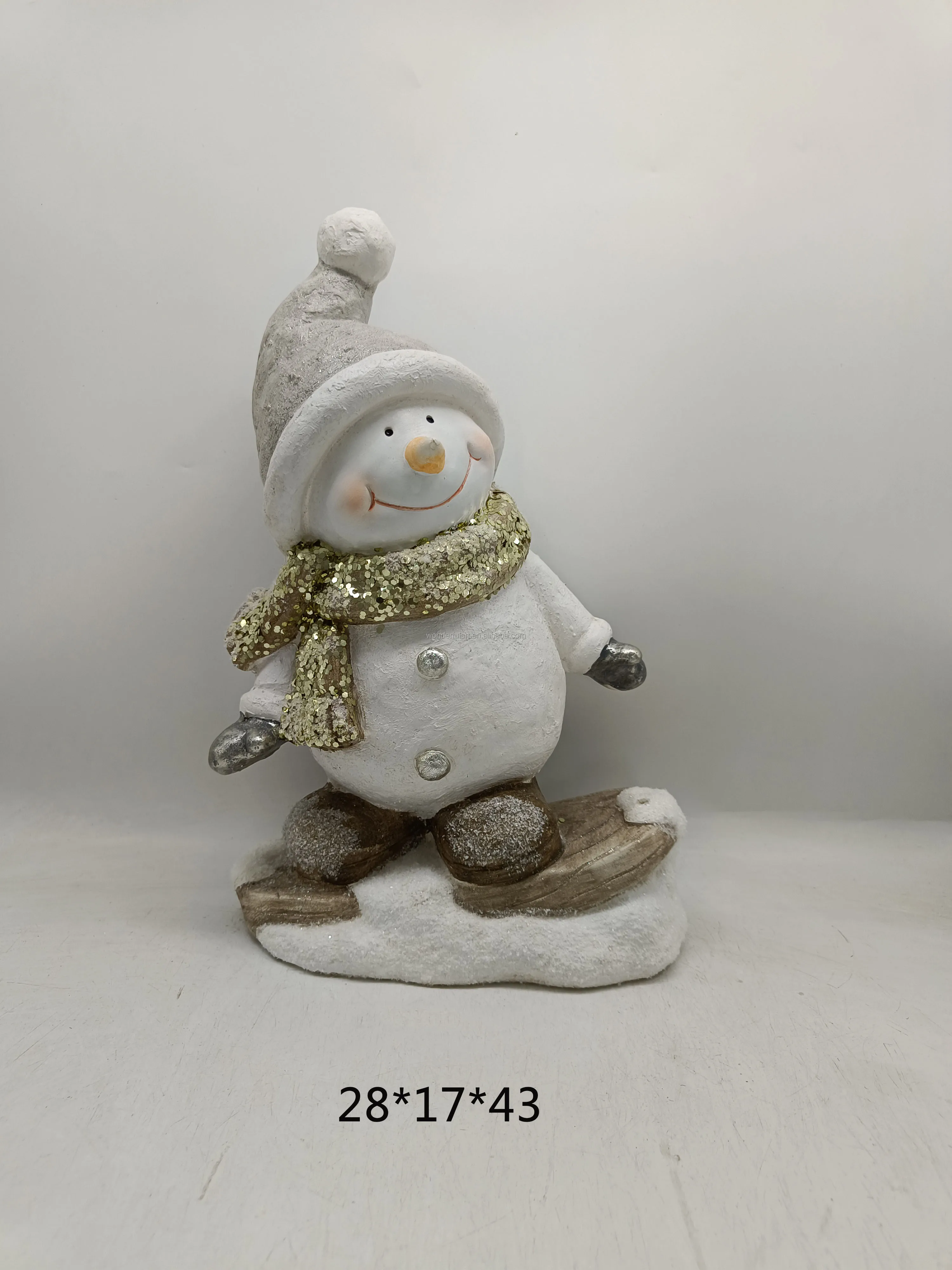 White Snowman with Solar Light Christmas Magnesia Statue Winter Gifts for Home Garden Decoration
