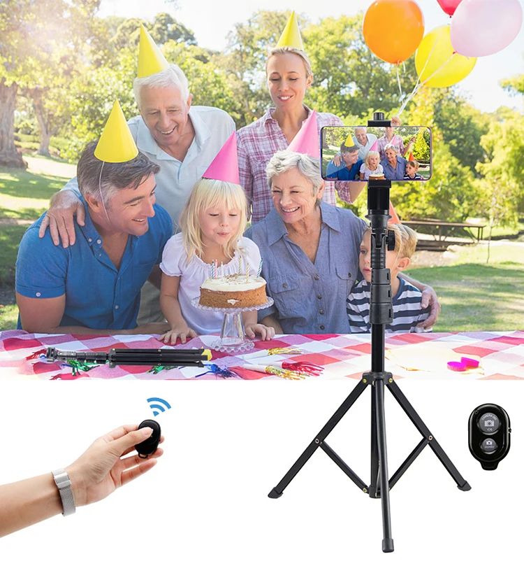 160CM 53in Retractable Aluminum Tripod with Wireless Remote and Phone Clip for TikTok Live,tripod Stand for Phone,video Camera