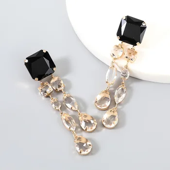 Exaggerated personality alloy diamond-studded rhinestone geometric long female street style earrings