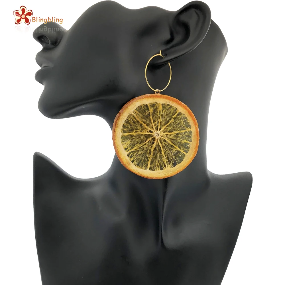 Natural Orange Slice Real Resin Earrings Bohemian Charm