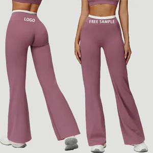 Contrasting Color Nude Long Pants Loose Wide-leg High-waist Casual Slightly Flared Sports and Fitness Long Pants for Women