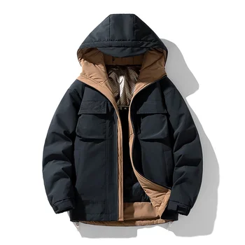 Winter men's thick hooded puffer jackets custom youth outdoor warm large size down jacket