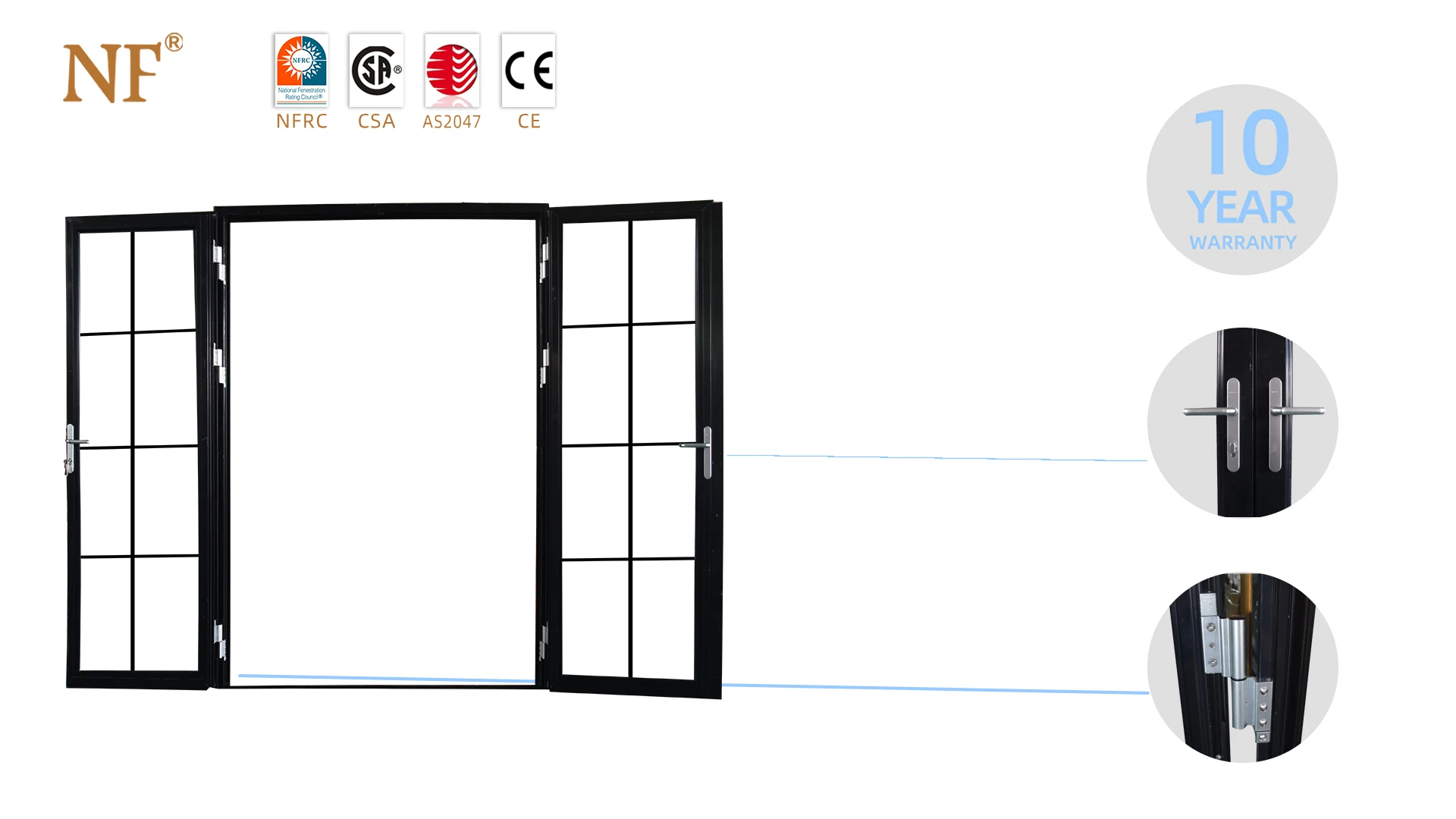 Soundproof Unbreakable French Patio Doors Grill Design & Exterior
