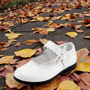 Quality Wholesale Princess Flat Wedding Shoes White Floral Pattern Spring Summer Autumn Children Shoes for Girls