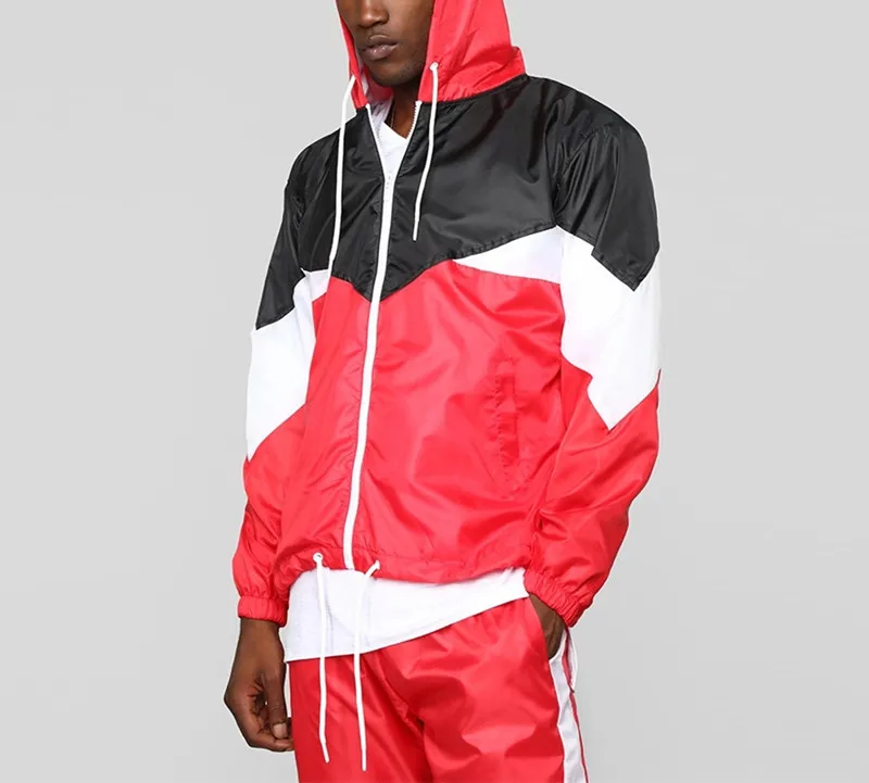 Custom High Quality Designer Men Fashion Color Block Summer Hot Sale Sweatsuit Sports Track Suit Nylon Two Pieces Tracksuits