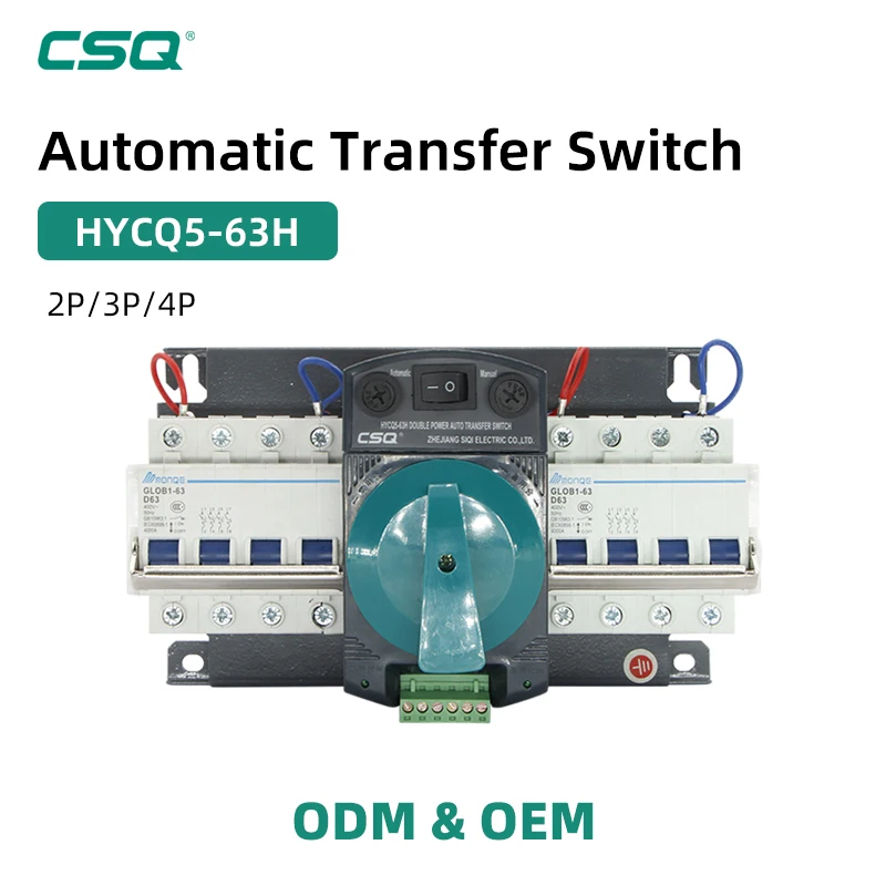 CSQ MCB Type 2P Automatic Changeover Switch 10A 32A 63A Automatic Transfer Switch Ats Dual Power Automatic Transfer Switch ATSE