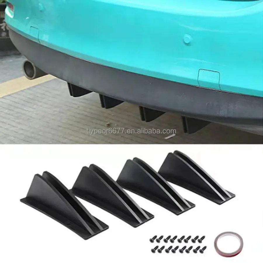 product tiypeor universal rear bumper lip spoiler diffuser splitter shark fin style protector 4 pcs with screws and adhesive tape-5