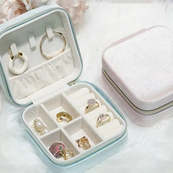 Jewelry Organizer Boxes Earring Ring Necklace Bracelet Portable Storage Case Packing Box Square Velvet Gift Box porta joias