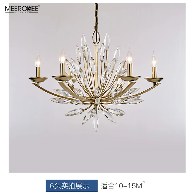 Meerosee Garden Lights K9 Crystal Copper Chandelier Lamparas Modern Hanging Light Brass Rattan Lamp for Cafe/Hotel MD86803