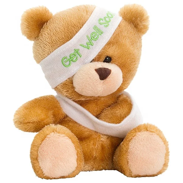 Get Well Soon Card. Teddy Bear with Bandaged Arm Stock