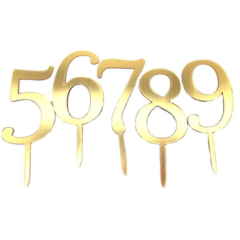 Акрил номер 0-9 торт Топпер золото/серебро зеркало на день рождения кекс для дня украшения