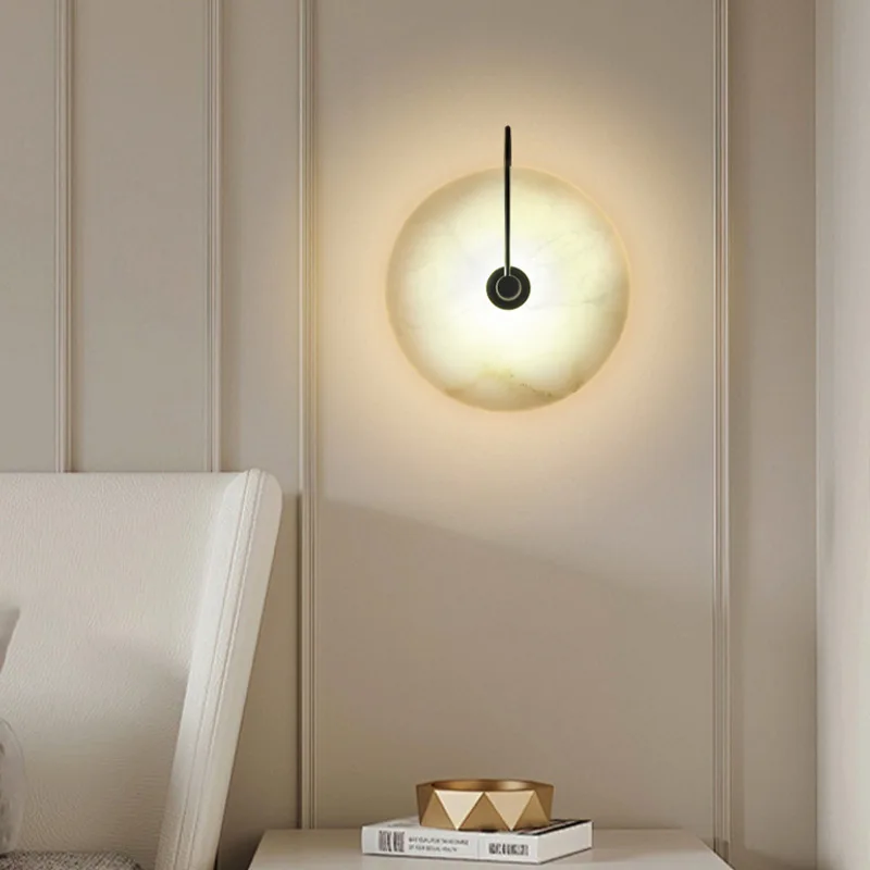 Source Factory Cross-Border Best-Selling Modern Natural Marble LED Wall Lamp Warm White High CRI 80 for Living Room Dimmable