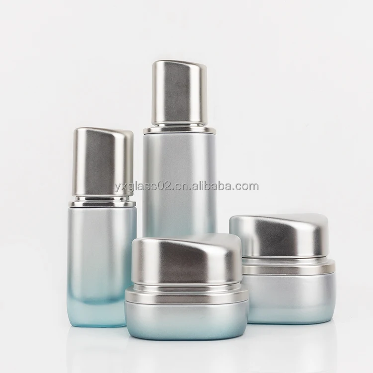 Recyclable Cosmetic glass bottle set irregular shape special design skincare cosmetic packaging bottle with matt spray pump cap factory