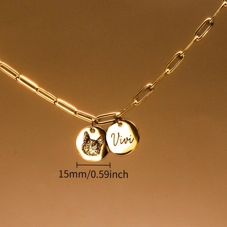 New Custom Paperclip Necklace Gold Round Stainless Steel Dog Pendant Memorial Necklace preview 3