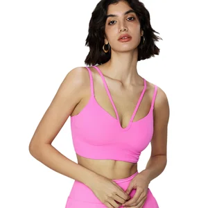 Sexy Deep V Workout Sports Vest Shockproof Running Halter Top with Removable Cups & Cross Strap Breathable Feature