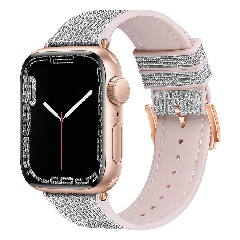 New Arrivals Bling Glitter Silicon Leather Smart Watch Bands Wrist Strap for Apple Watch Series 9 8 7