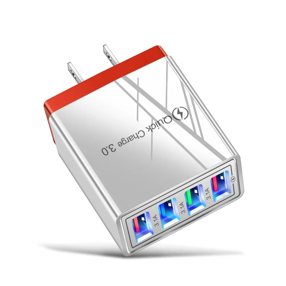 Us EU вилка с 3 зубцами светодиодный зарядное устройство для мобильных устройств 5V2A 4 порта usb телефон зарядное устройство в цветную коробку